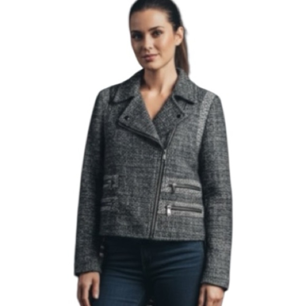 Banana Republic Jacket,Moto Jacket, Tweed, Asymmetrical, Sz 6,Bikercore, Rocker